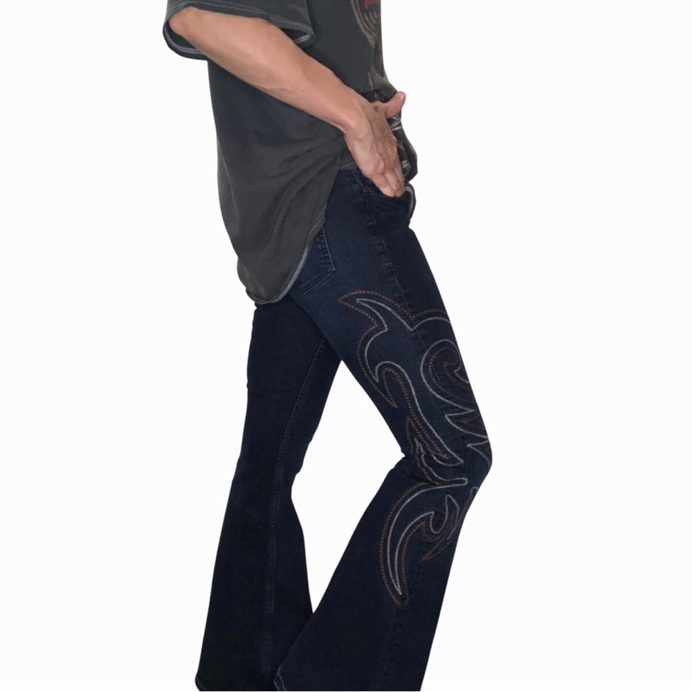 Shyanne Western Blue Jeans Embroidered Flare 27X34 Dark Wash Denim Boho Rodeo